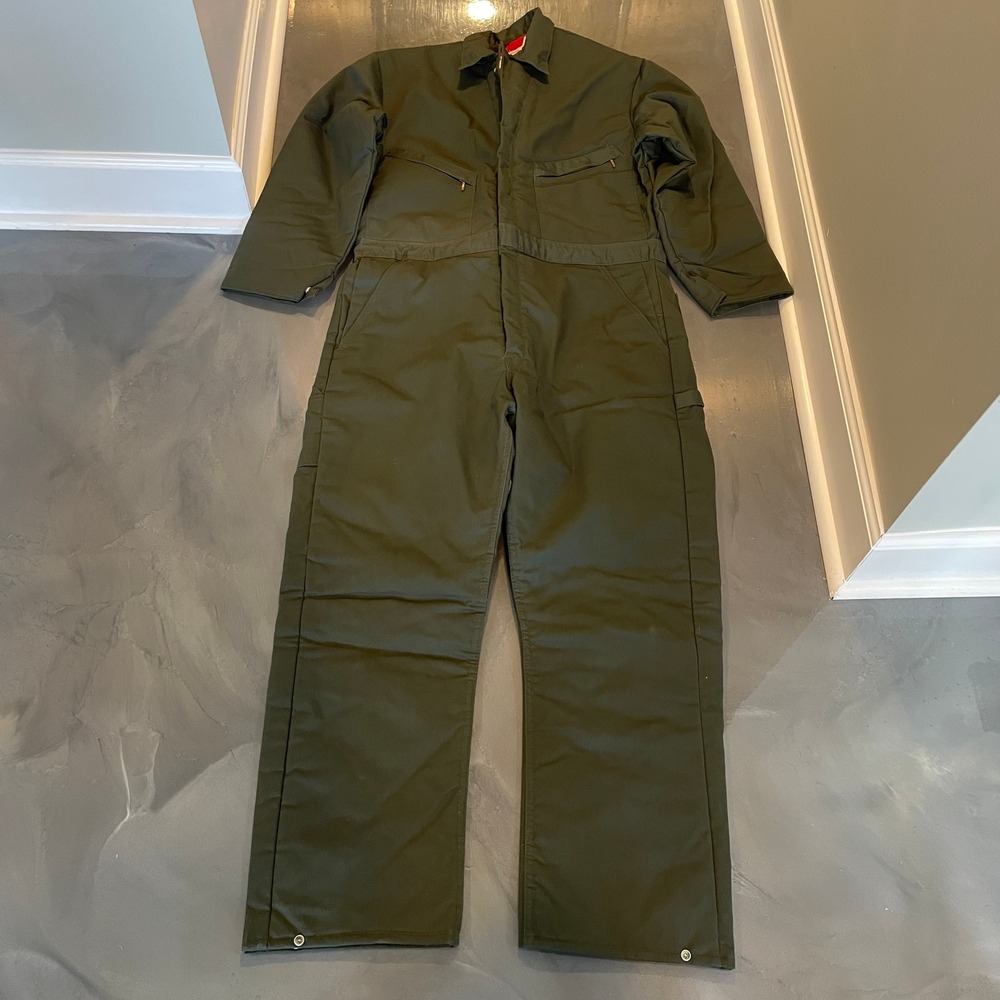 VTG OshKosh B'Gosh Insulated Work Coveralls Olive Green USA 42R Quilted Lining